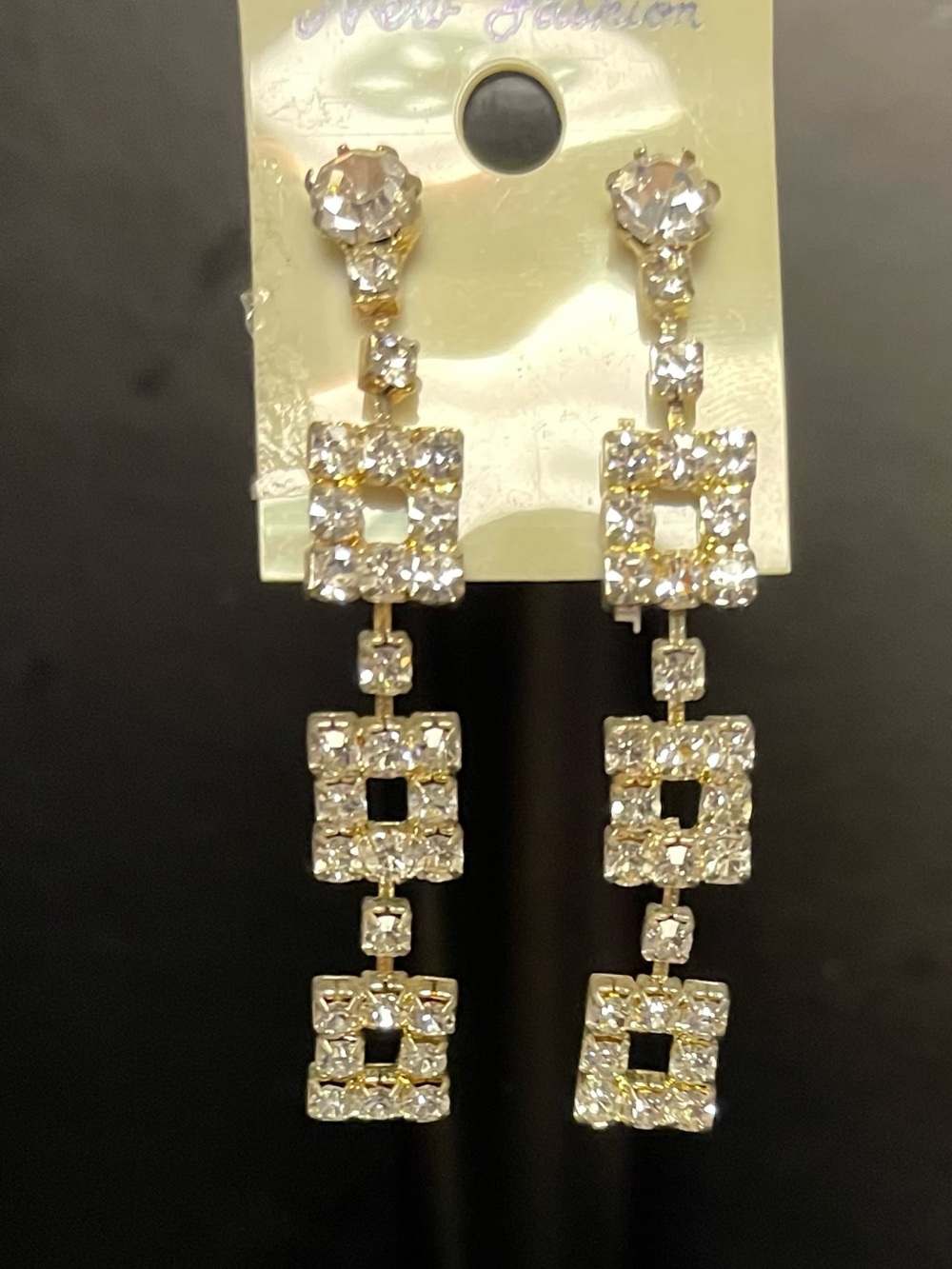 Gold-Tone Crystal Link Drop Earrings - Clear Stones
